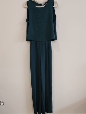 Dark Green Sleeveless Jumpsuit With Open/Criss Cross Back